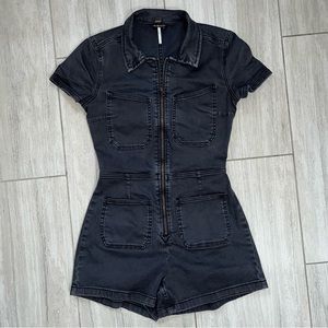 Free People CRVY Lennox Shortsuit Denim Romper - Size 2